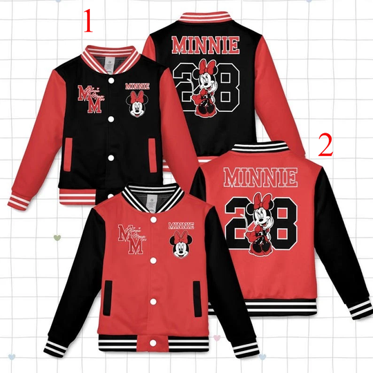 Personalized Lovely Minnie Mouse Gift For Fan Black Red Baseball Jacket