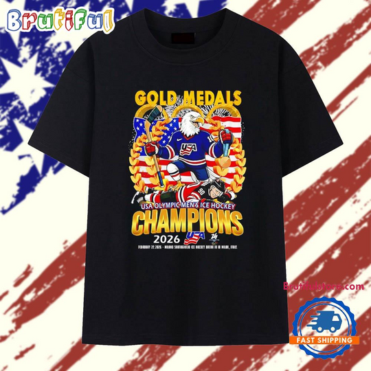Discover Gold Medals USA Olympic Men’s Ice Hockey Champions 2026 mascot T Shirt