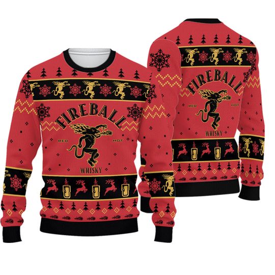 Fireball Whiskey Christmas Ugly Sweater, Fireball Holiday Shirt, Whiskey Lovers Shirt, Alcohol Ugly Xmas Sweatshirt, Shirt For Men