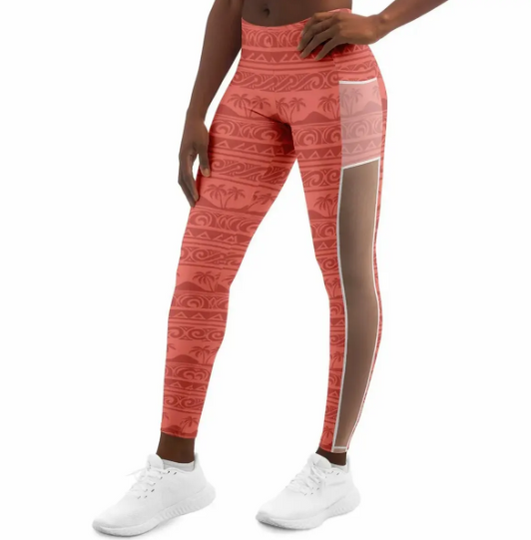 Moana Mesh Pocket Leggings | Hawaiian Princess Leggings | Disney Leggings | Run Disney | Disney Costume | Leggings with pockets