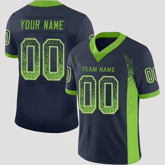 Discover Customized Navy Neon Green-Gray Mesh Drift Fashion Football Jersey