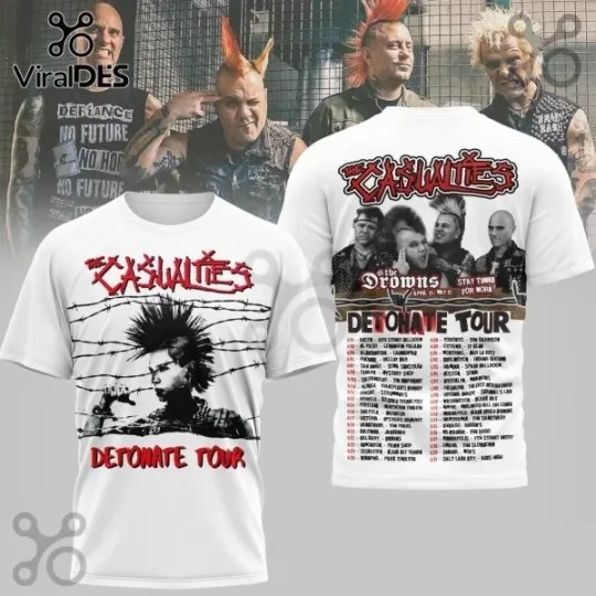 Discover The Casualties Detonate Tour White Colour 3D Shirt