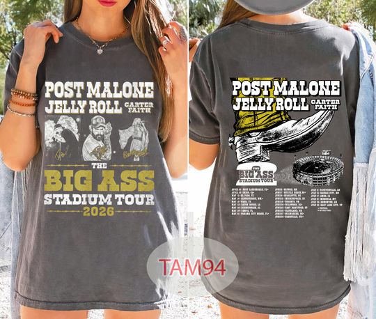 Discover Post Malone Jelly Roll Carter Faith Tour 2026 2 Sided Shirt, Big Ass Stadium Tour Tee