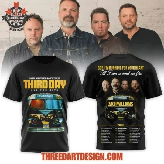 Discover 30th Anniversary 2026 Tour Third Day All The Hits All Over Print 3D T-Shirt