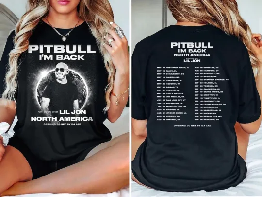Discover Pitbull I'm Back Tour 2026 T-shirt, Lil Jon, 90s Rapper Concert Tee