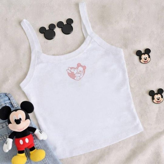 Discover Cute Mouse Couple Embroidered Tank Top, Heart Icon Crop Tank, Y2K Coquette Spaghetti Strap Top, Couple Gift