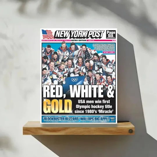 Discover Olympic Hockey Gold 2026 USA Team Newspaper Cover – Sports Poster