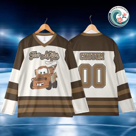 Custom Cars Tow Mater Hockey Jersey, Personalized Disney Tow Mater Hockey Jersey