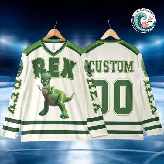 Personalized Rex Hockey Jersey, Custom Toy Story Shirt, Rex Disney Sports Outfit