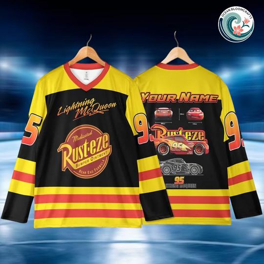 Personalized Lightning McQueen Hockey Jersey, Custom Disney Shirt, Disney Hockey Team Outfit