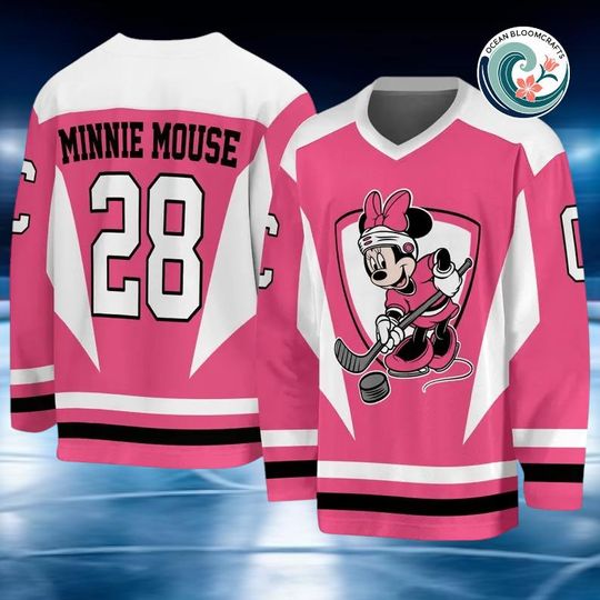 Discover Disney Minnie Mouse Hockey Jersey, Minnie Sports Pink Jersey, Disney Sport Team Matching Outfits, Disney Fan Gift