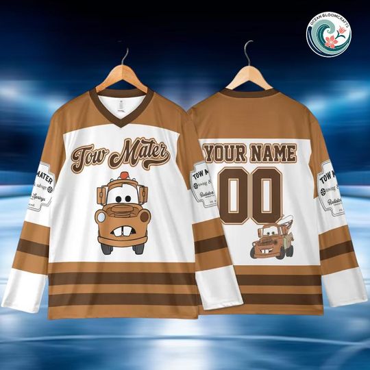 Personalized Disney Cars Tow Mater Hockey Jersey, Custom Cartoon Team Shirt