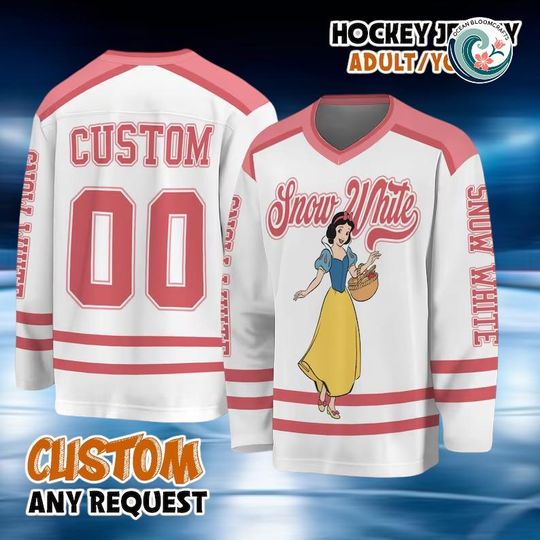 Discover Custom Disney Snow White Hockey Jersey, Snow White Hockey Shirt, Classic Cartoon Team Outfit, Matching Family Disney Hockey