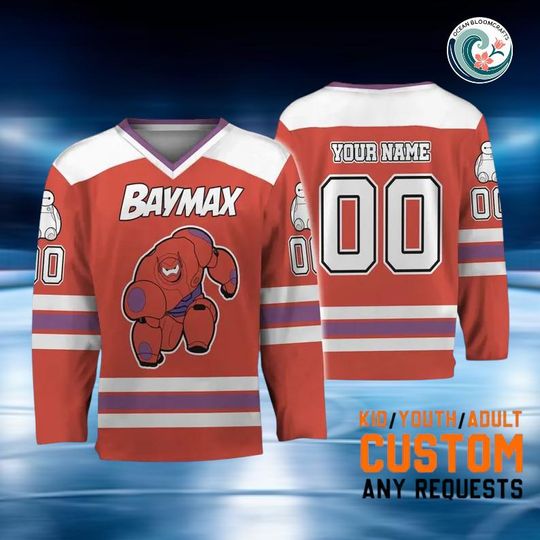 Discover Custom Disney Hero Baymax Simple Hockey Jersey, Custom Disneyland Hockey Jersey, Hockey Team, Gift for Disney Fans