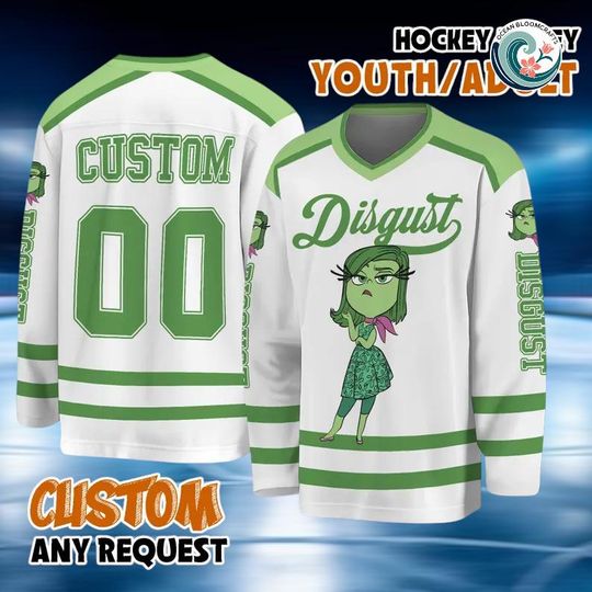 Discover Personalized Disgust Inside Out Hockey Jersey, Custom Disgust Hockey Jersey, Hockey Fan Lover Gift, Hockey Team Outfit
