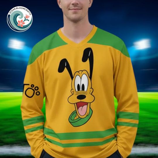 Discover Pluto Classic Big Face Ice Hockey Jersey, Disney Hockey Jersey, Hockey Fan Lover Gift, Hockey Team Outfit