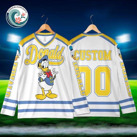 Discover Personalized Donald Duck Hockey Jersey, Custom Disney Shirt, Donald Sports Outfit, Matching Family Tee, Disney Fan Gift