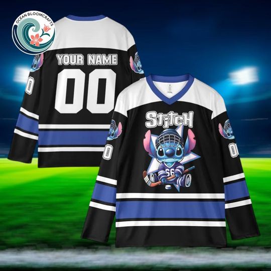 Discover Personalize Vintage Disney Cute Stitch, Custom Stitch 2026 Ice Hockey Jersey Team Sports Disneyland Family Vacation Birthday Gift For Fans