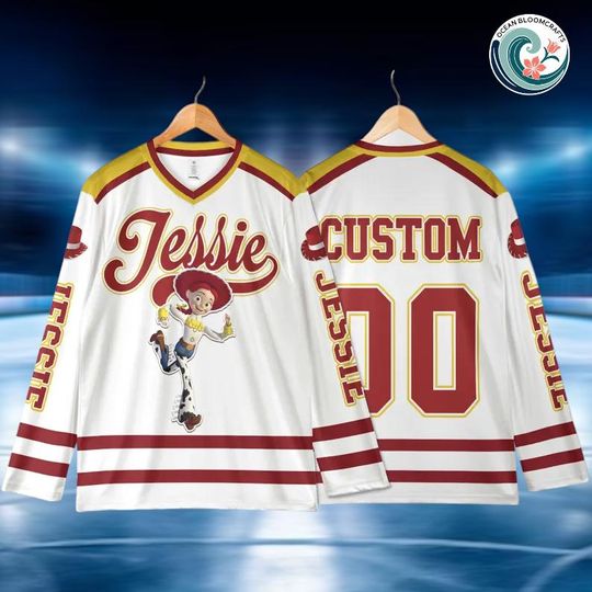 Custom Jessie Hockey Jersey, Personalized Disney Toy Story Hockey Shirt, Classic Cartoon Team Outfit