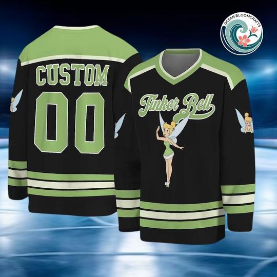 Discover Personalized Disney Tinker Bell Hockey Jersey, Disney Fairy Hockey Jersey, Hockey Fan Lover Gift, Tinker Bell Hockey Team Outfit