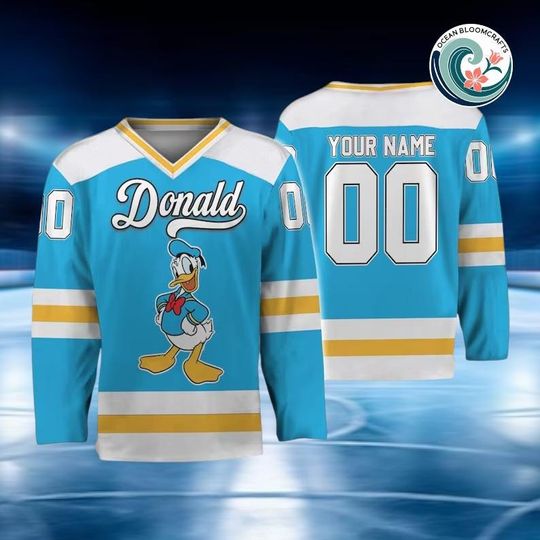 Discover Custom Disney Mickey and Friends Donald Hockey Blue And Gold, Disney Baseball Jersey Sports, Cute Birthday Gifts For Fans, Disneyland Family