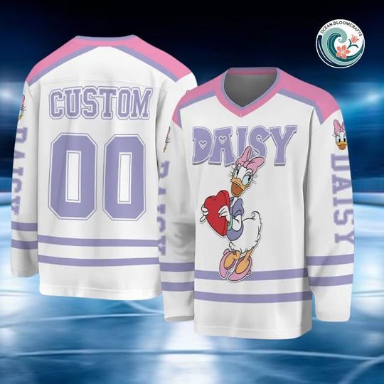 Discover Custom Daisy Valentines Day Hockey Jersey, Disney Daisy Duck Hockey Shirt, Matching Family Disney Hockey