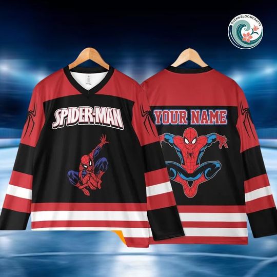 Discover Custom Spider Man Hockey Jersey, Avengers Inspired Hockey Shirt, Disney The Avengers Team Outfit, Superhero Fan Lover Gift