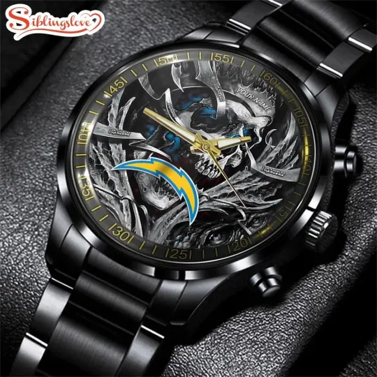 Discover Custom Name Los Angeles Football Team Chargerss Men Black Stainless Steel Watch