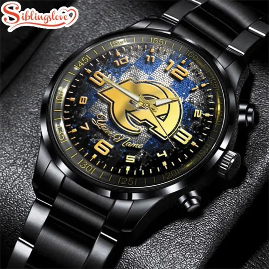 Discover Custom Name Los Angeles Football Team Ramss Sport Black Stainless Steel Watch