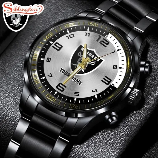 Discover Custom Name Las Vegas Football Team Raiderss Black Stainless Steel Watch Gifts F