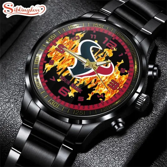 Discover Custom Name Houston Football Team Texanss 3D Men Black Stainless Steel Watch Gif