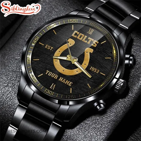 Discover Custom Name Indianapolis Football Team Coltss Black Stainless Steel Watch For Fa
