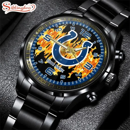 Discover Custom Name Indianapolis Football Team Coltss 3D Men Black Stainless Steel Watch