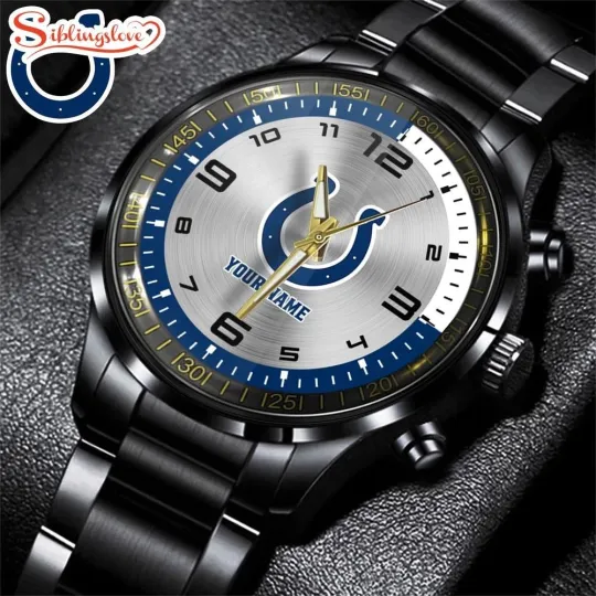 Discover Custom Name Indianapolis Football Team Coltss Black Stainless Steel Watch Gifts