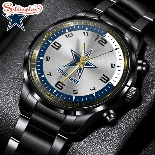 Discover Custom Name Dallas Football Team Cowboyss Black Stainless Steel Watch Gifts For