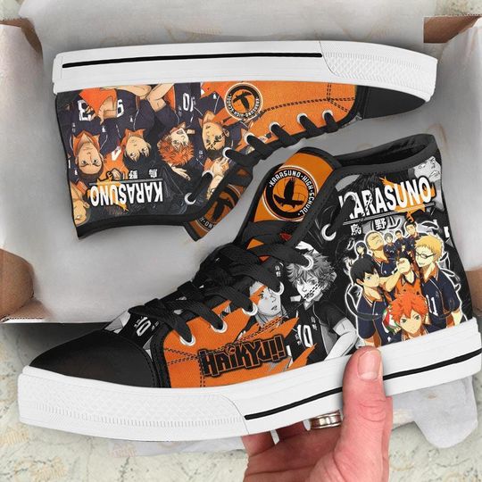 Discover HandmadeVolleyball Anime Inspired High Top Canvas Sneakers, Orange Black Manga Style Shoes