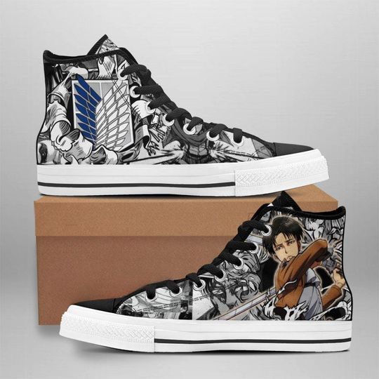 Discover HandmadeAnime Inspired High Top Canvas Sneakers, Black White Manga Style Graphic Shoes