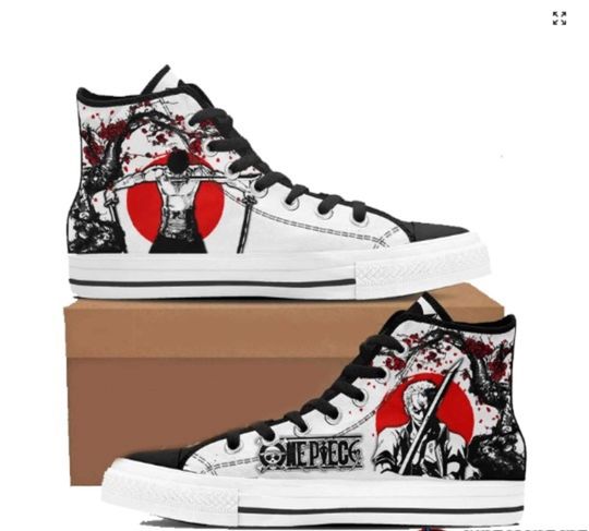 Discover HandmadeSamurai Inspired High Top Canvas Sneakers, Japanese Ink Style Graphic Shoes