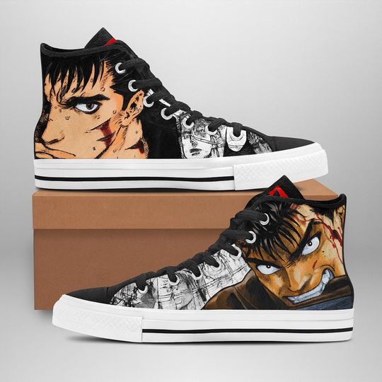 Discover HandmadeAnime Inspired High Top Canvas Sneakers, Dark Manga Style Graphic Shoes