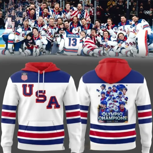 Discover USA Men’s Ice Hockey Team Olympic 2026 Champions Hoodie ALL OVER PRINT S - 3XL