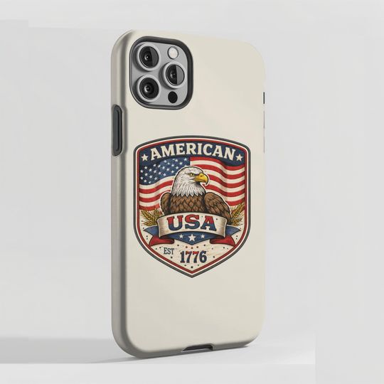 Discover American USA Est 1776 Phone Case  Patriotic Eagle Badge Tough Cover  Fourth of July Gift