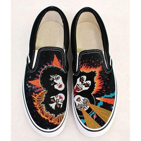 Gothic Fire Art Canvas Slip-On Shoes, Rock Band Slip On