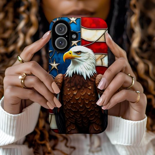 Discover Eagle American Flag iPhone Case, Patriotic Eagle Cover, Tough Cases, USA Pride Accessories, Perfect for Veterans Day, Independence Day