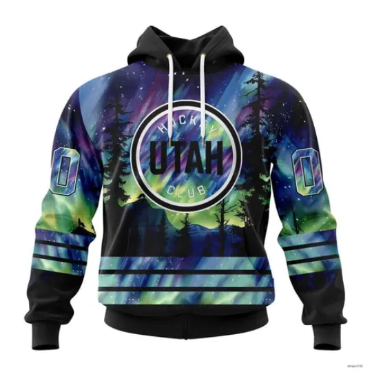 Custom Utah Special Design With Northern Lights Hoodie Pullover Hockey Team
