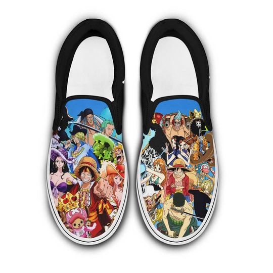 Anime Pirate Crew Fan Art Slip-On Shoes, Cartoon Adventure Sneakers