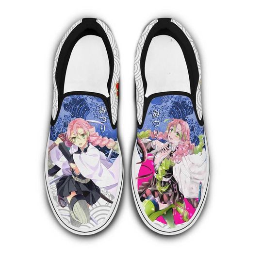 Anime Sword Girl Slip On Sneakers, Japanese Wave Art