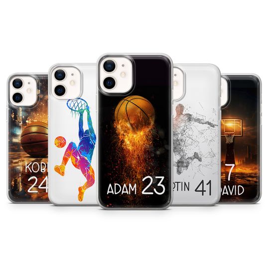 Discover Personalized Basketball Phone Case Custom Name Number Sports Gift Cover for iPhone 16 15 14 13 12 11 XR 7 8, Samsung S25 S24 A16 A56 Pixel