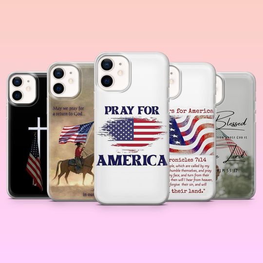 Discover Pray for America Phone Case Religious USA Cover for iPhone 17, 17Pro, 16, 15, 14, 13, 12, Samsung S25, S24, S23, S22, A16, A56, Pixel 10Pro