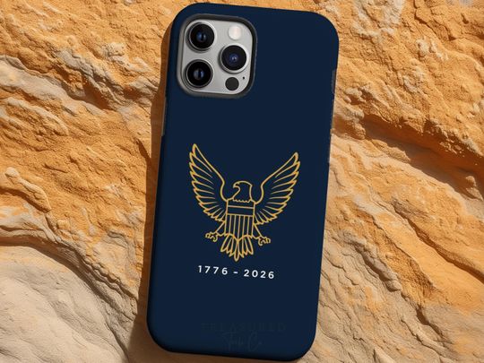 Gold Eagle Navy Phone Case, Minimal Luxury USA 250 Anniversary Case, Glossy or Matte