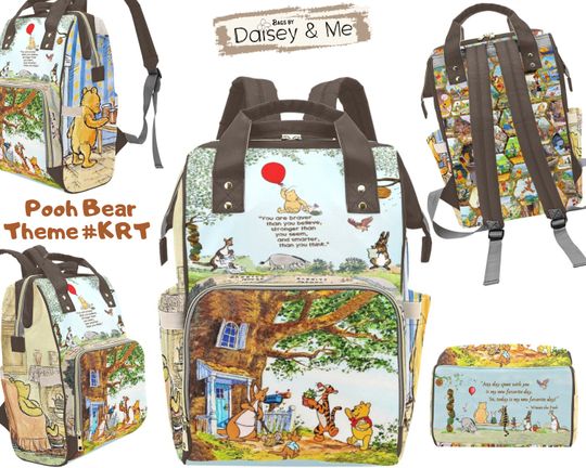 Discover Backpack   Winnie the Pooh  Insulated Diaper Bag  Story Book Gift  Piglet  Tigger  Kanga Roo  Travel Bags for Women  Umbrella